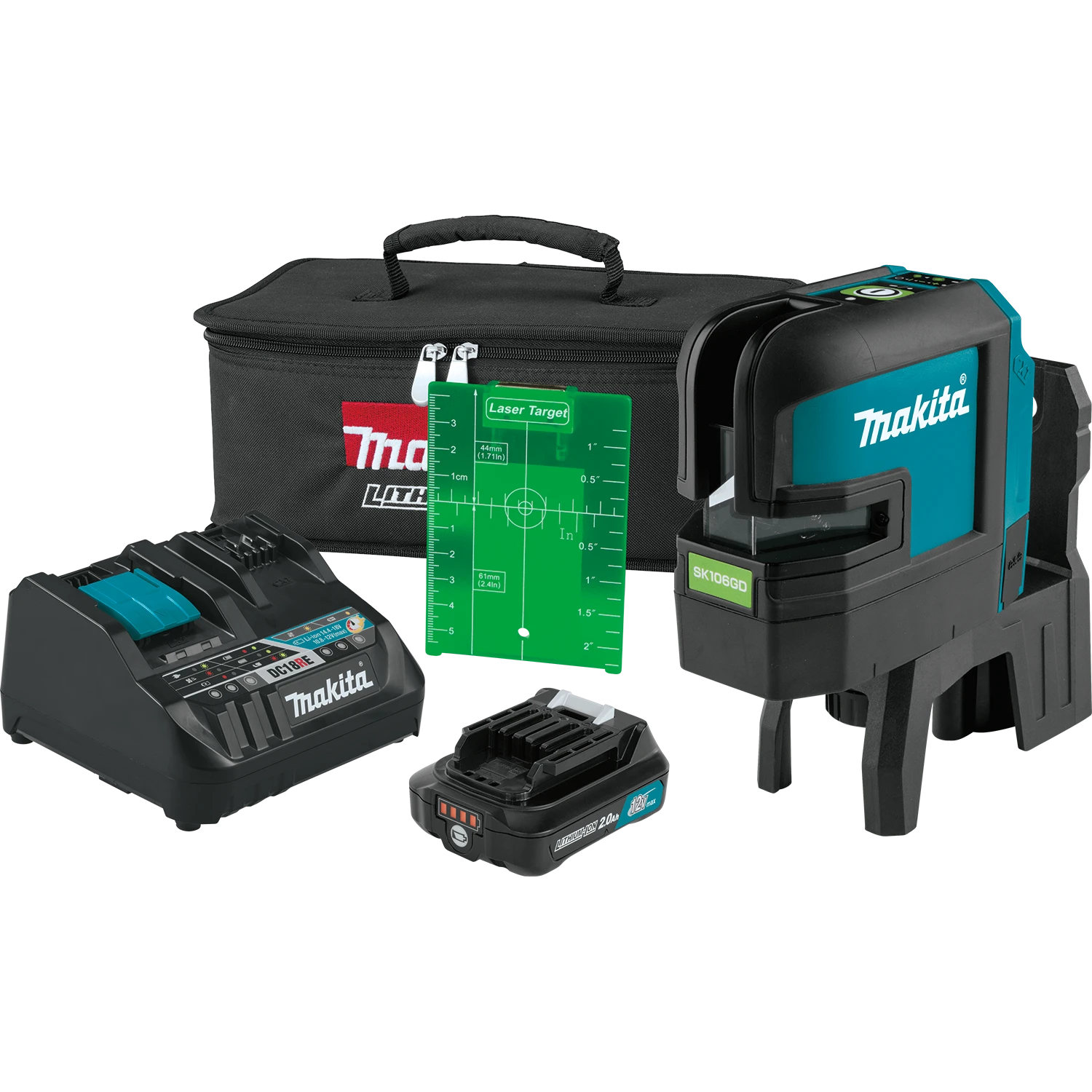Makita SK106GDNAX 12V Max CXT Cordless Cross-Line/4-Point Green Beam Laser Kit