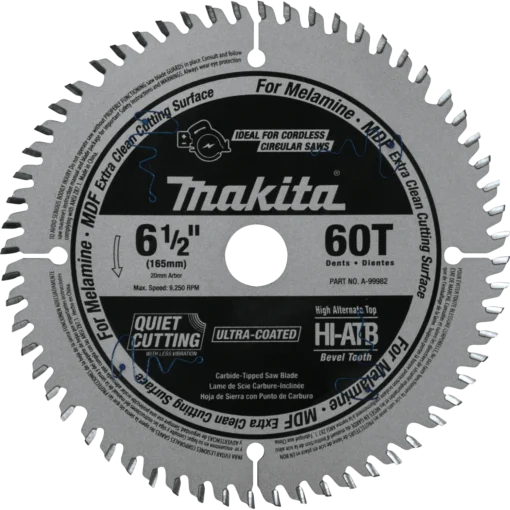 Makita A-99982 6-1/2" 60T (ATB) Carbide-Tipped Cordless Plunge Saw Blade
